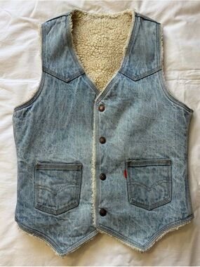 Vintage Levi's Orange Tab Sherpa Lined Denim Vest Blue Western - Small